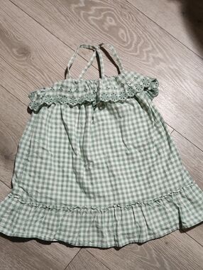 ​Polo Ralph Lauren Girls Green Gingham Eyelet Ruffle Sundress 3T 100% Cotton